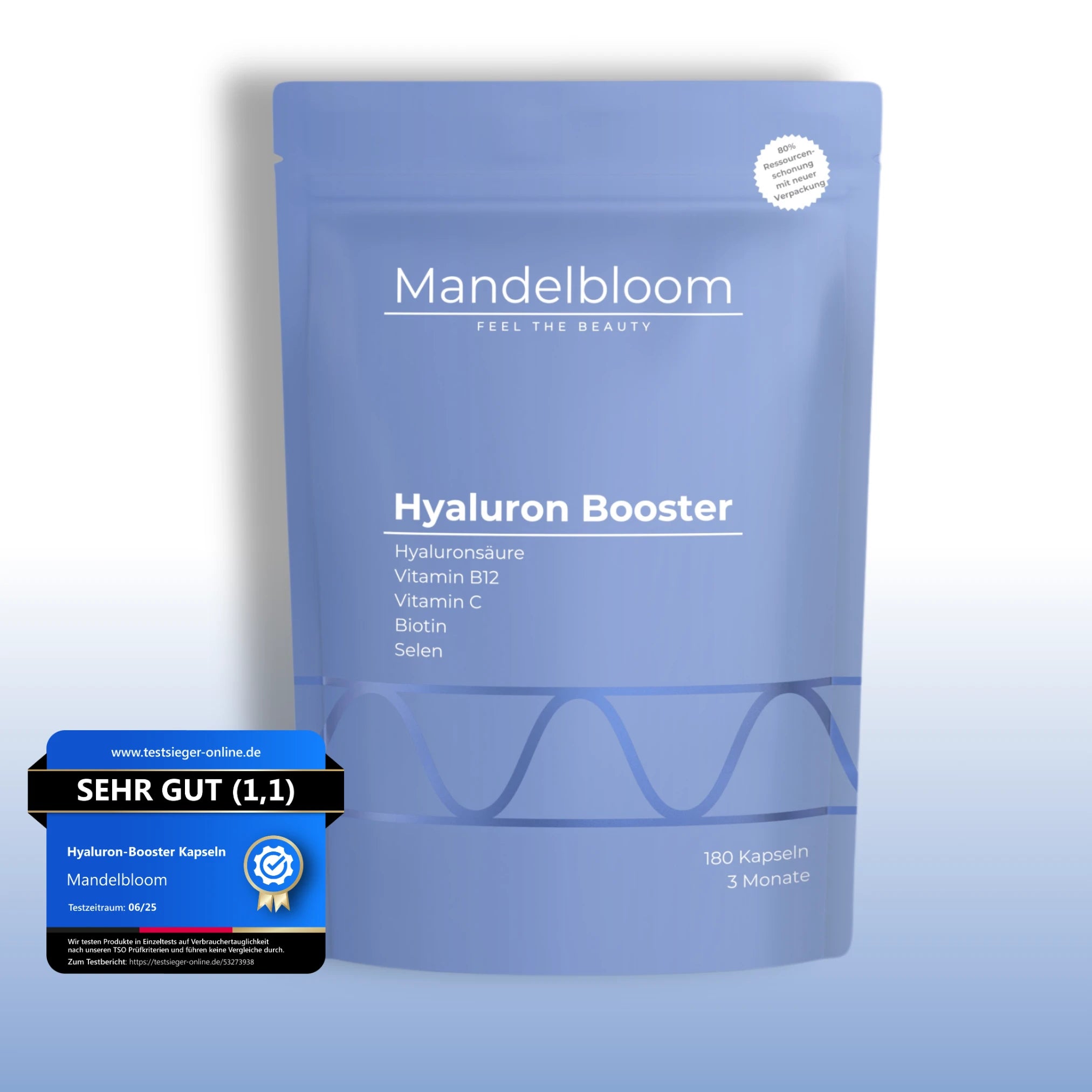 180 Kapseln hochdosiertes Hyaluron für 3 Monate. Testsieger Bewertung 1,1 Sehr gut