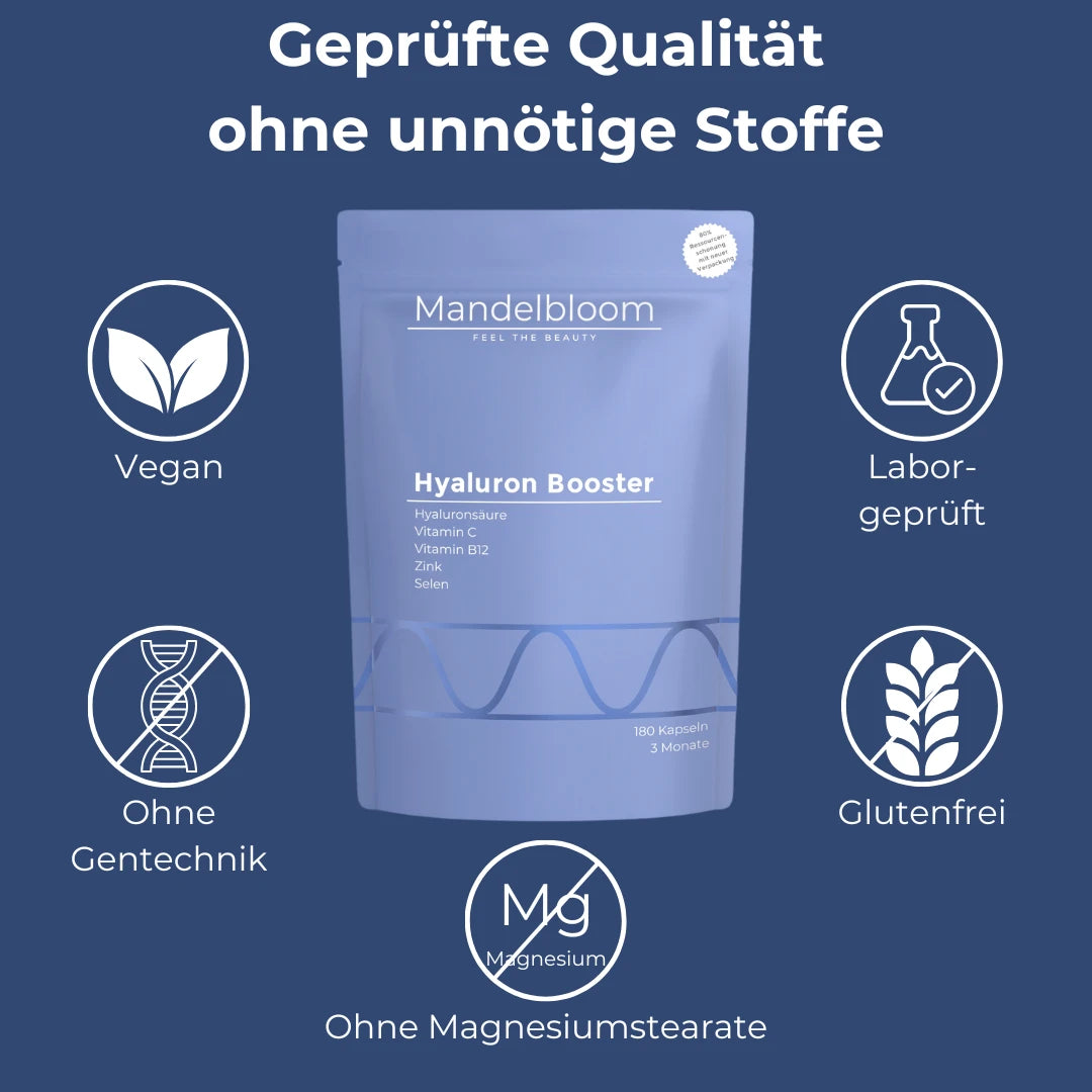Vegane Hyaluronsäure, ohne Gentechnik, Laborgeprüftes Hyaluron, Glutenfrei