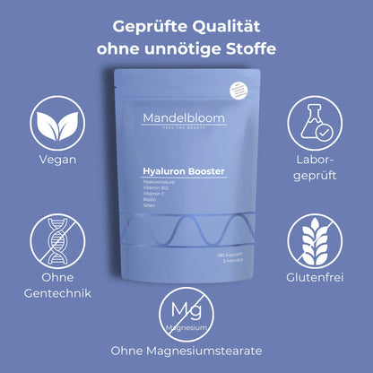 Vegane Hyaluronsäure, ohne Gentechnik, Laborgeprüftes Hyaluron, Glutenfrei